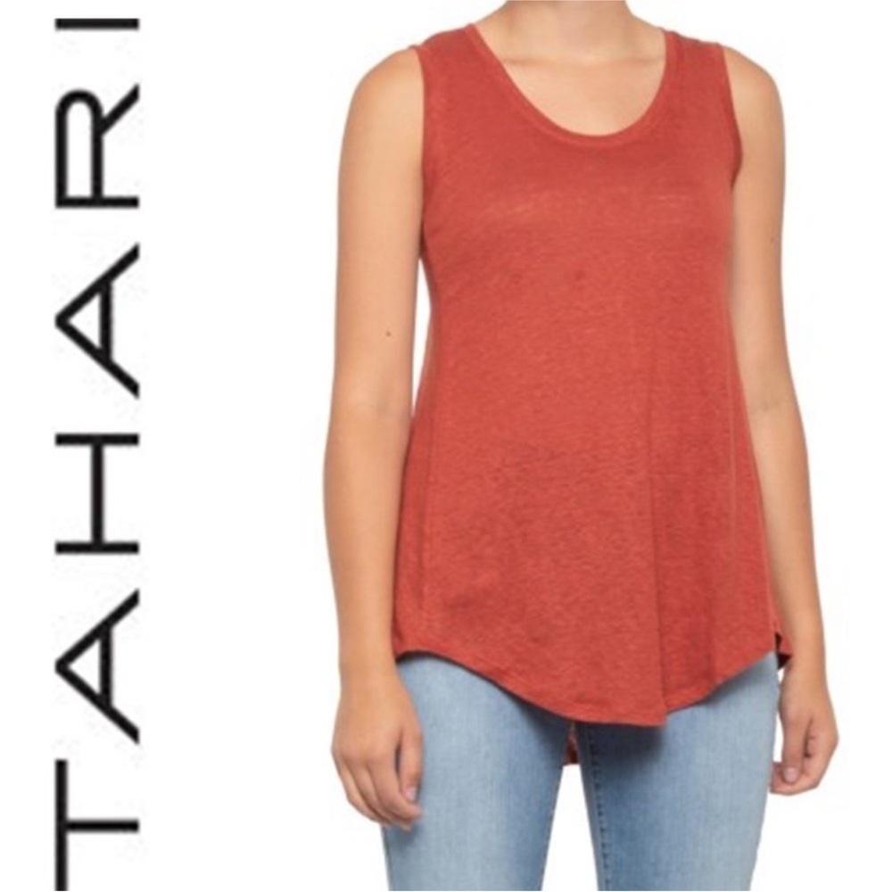 Tahari Vibrant Rust/Burnt Orange Linen Tank Top